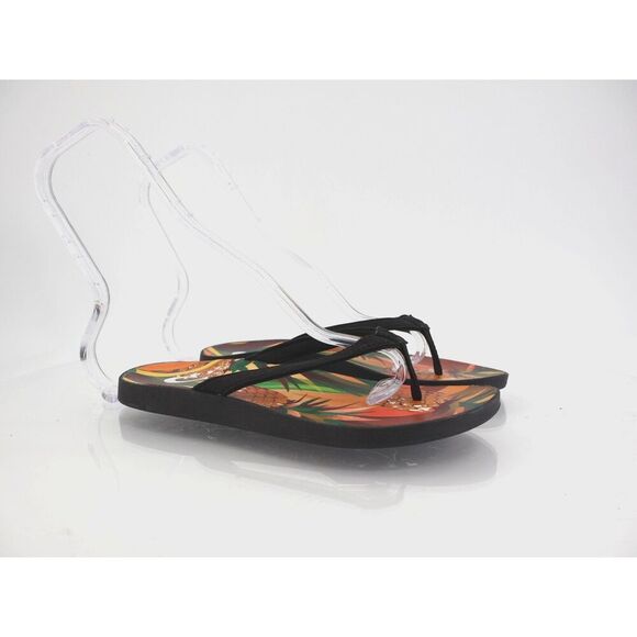 OluKai Shoes - Olukai Puawe Womens Flip Flops Size 6 Cloud Black Flower Sole Sandals Slides